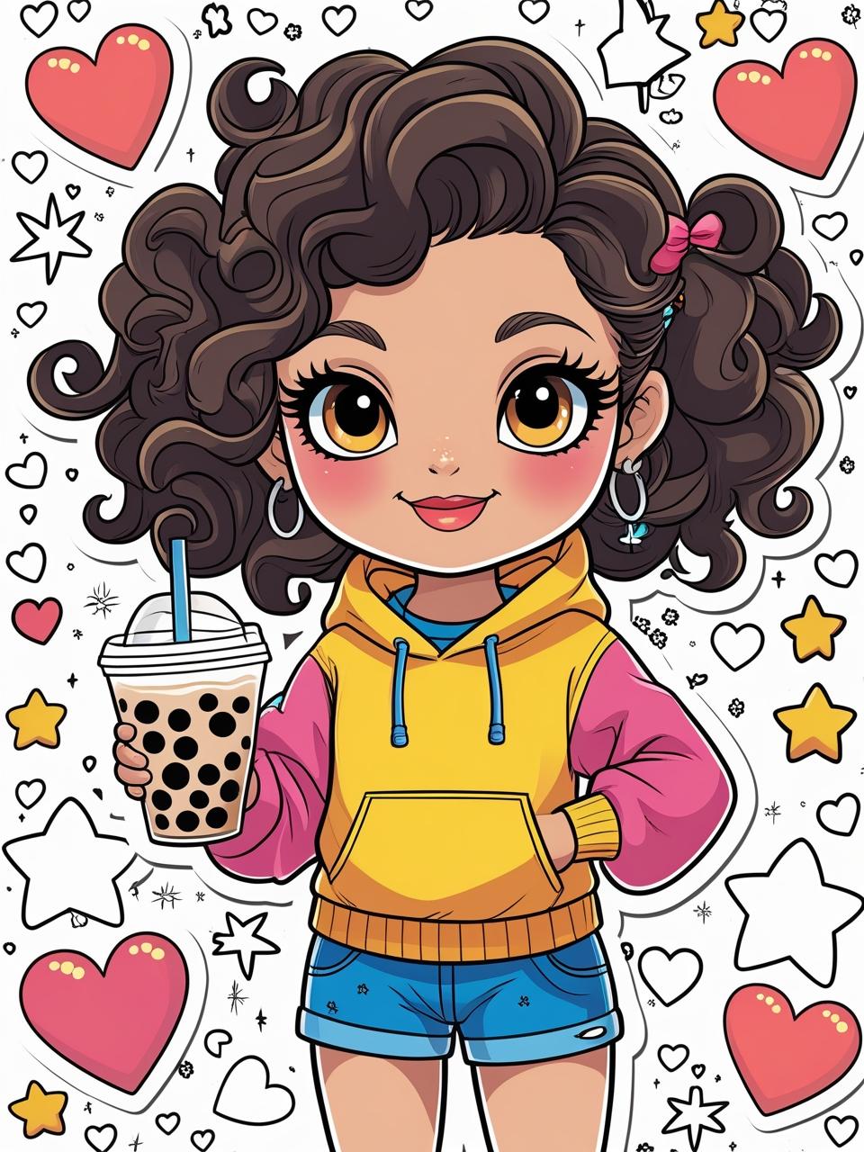 Kawaii Boba Tea Girl Coloring Page - Digital Download for Kids & Teens - Cute Printable Art
