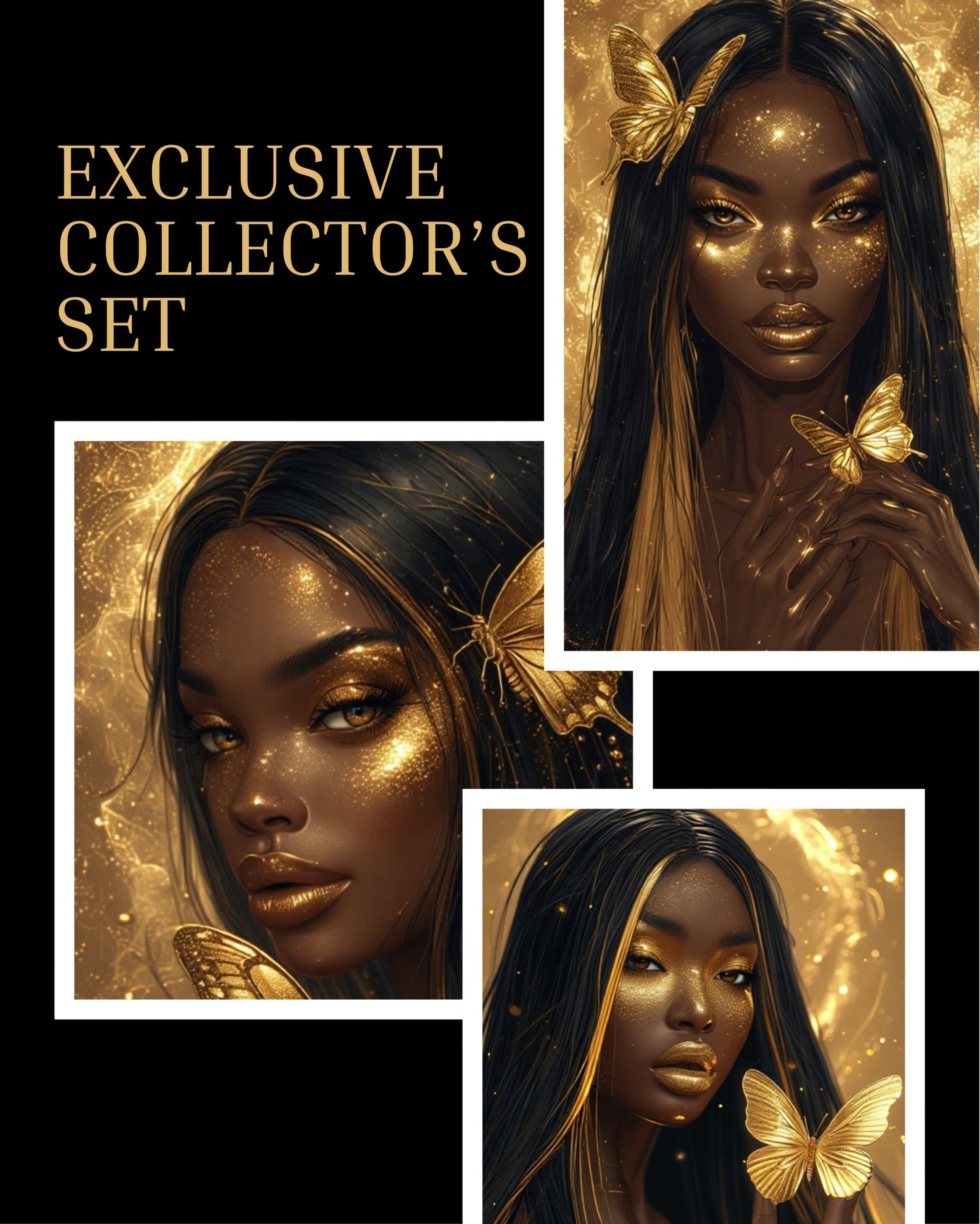 Golden Goddess Self-Love Digital Bundle – Journal + Affirmation Cards | Black Girl Magic PNG & JPG Set