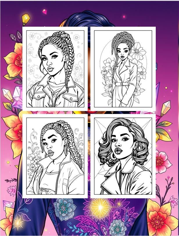 Fierce and Fabulous | Black Women's Fashion Coloring Book for Adults | Melanin Beauty Portrait Coloring Pages | Natural Hair & Glam Style | Instant Digital Download
