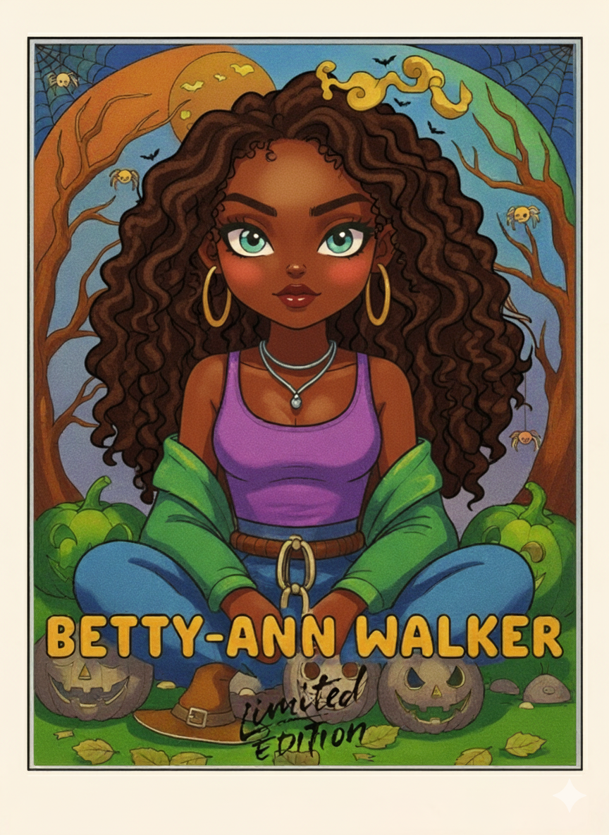 Betty-Ann Walker Halloween Witch Coloring Page | Spooky Season Digital Download | Halloween Limited Edition Print | Creepy Cute Coloring Page | Halloween Adult Coloring Masterpiece