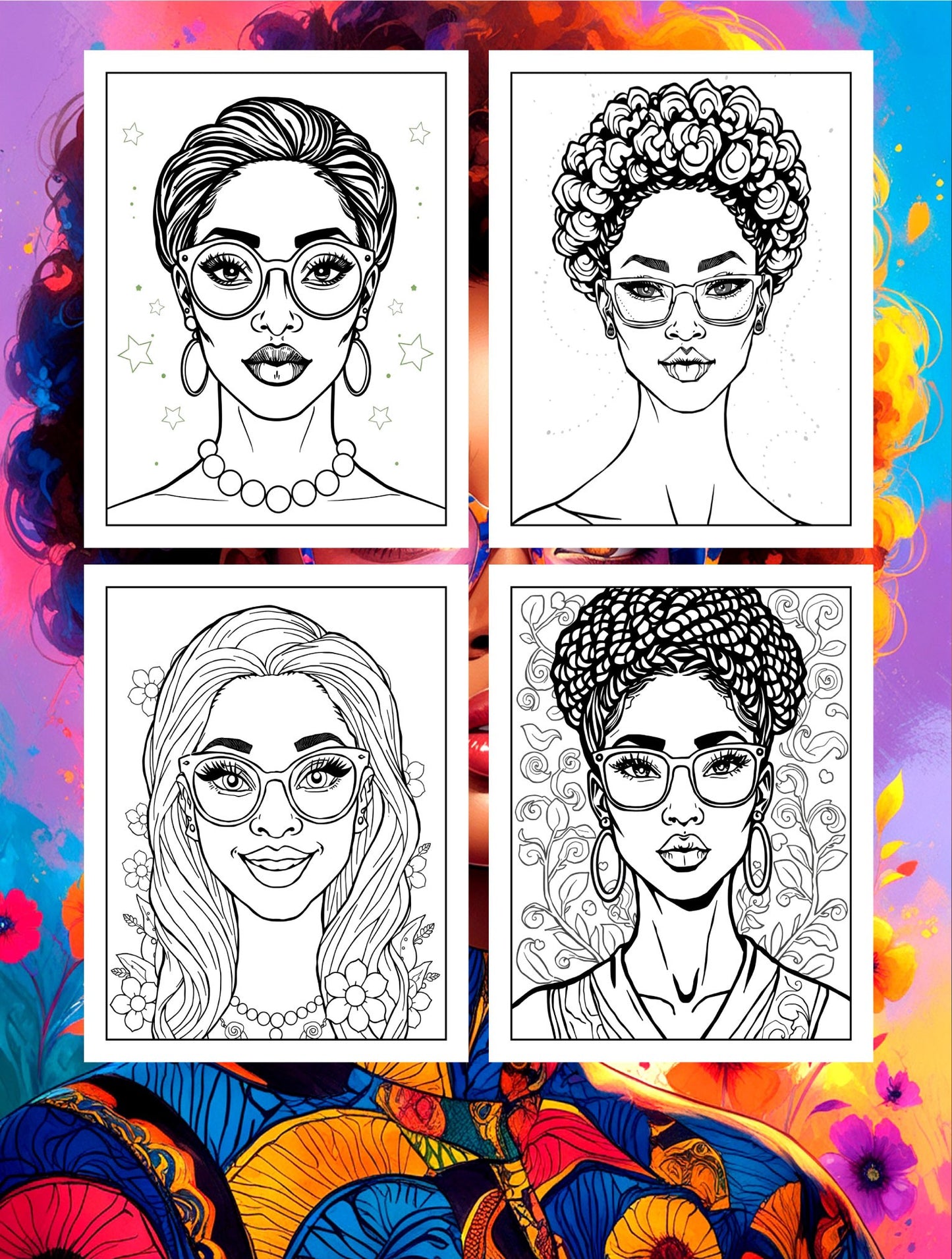 Visionary Vibes: Frames of Beauty | A Black Woman Coloring Book Showcasing Women Wearing Fashionable Glasses | 30 Unique Fun Pictures