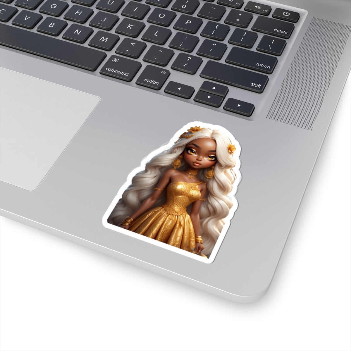 Glamorous Lola Gold-Dressed Doll Kiss-Cut Stickers - Perfect for Laptops, Journals, Scrapbooking, Gifts, and Party Favors
