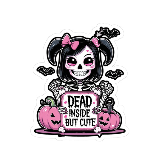Cute Halloween Kiss-Cut Stickers, Dead Inside But Cute, Spooky Decor, Laptop Stickers, Gift for Her, Halloween Party Favors