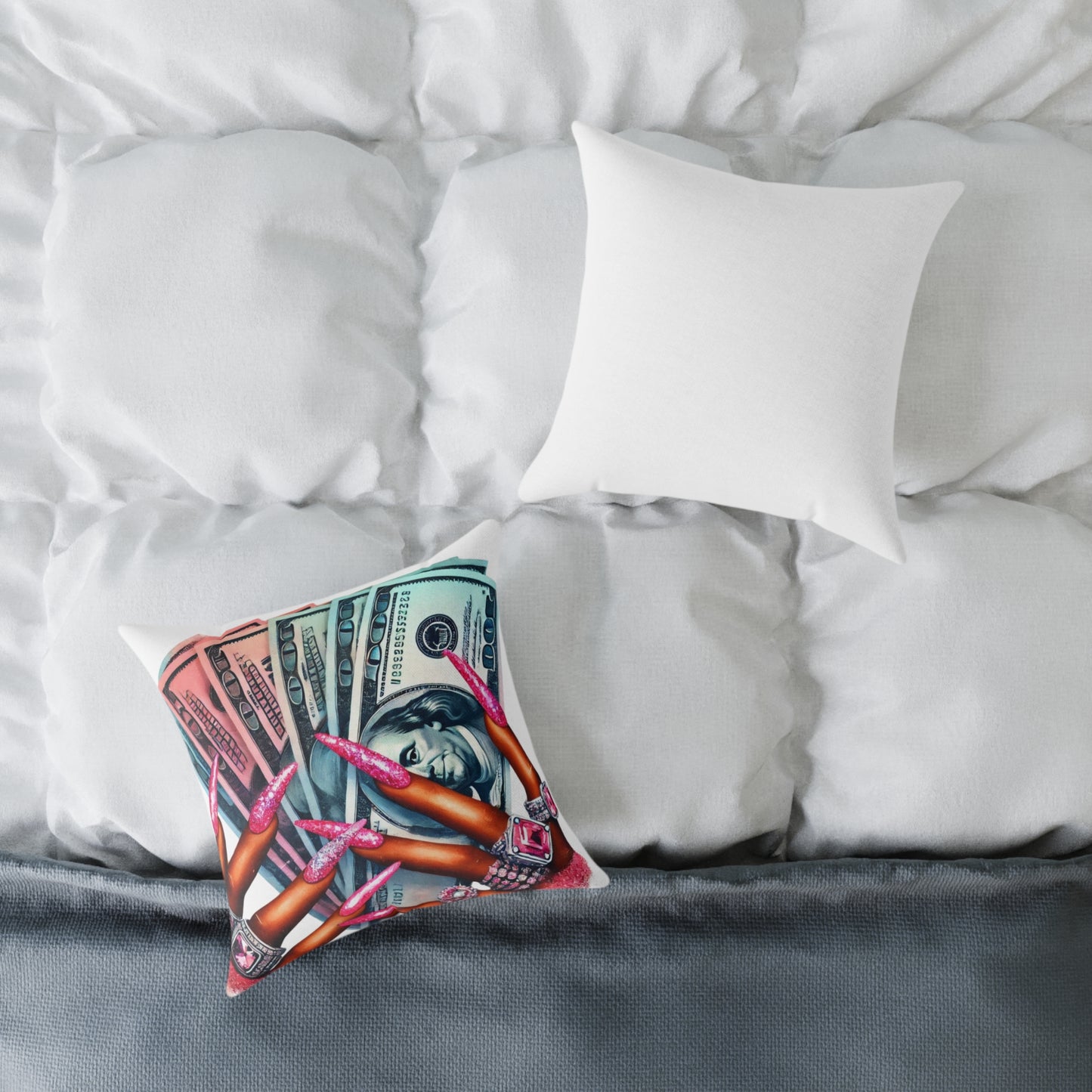 Chic Money Pillow, Square Poly Canvas Pillow, Home Decor, Fun Accent Pillow, Gift for Her, Unique Pillow Design, Money Vibes