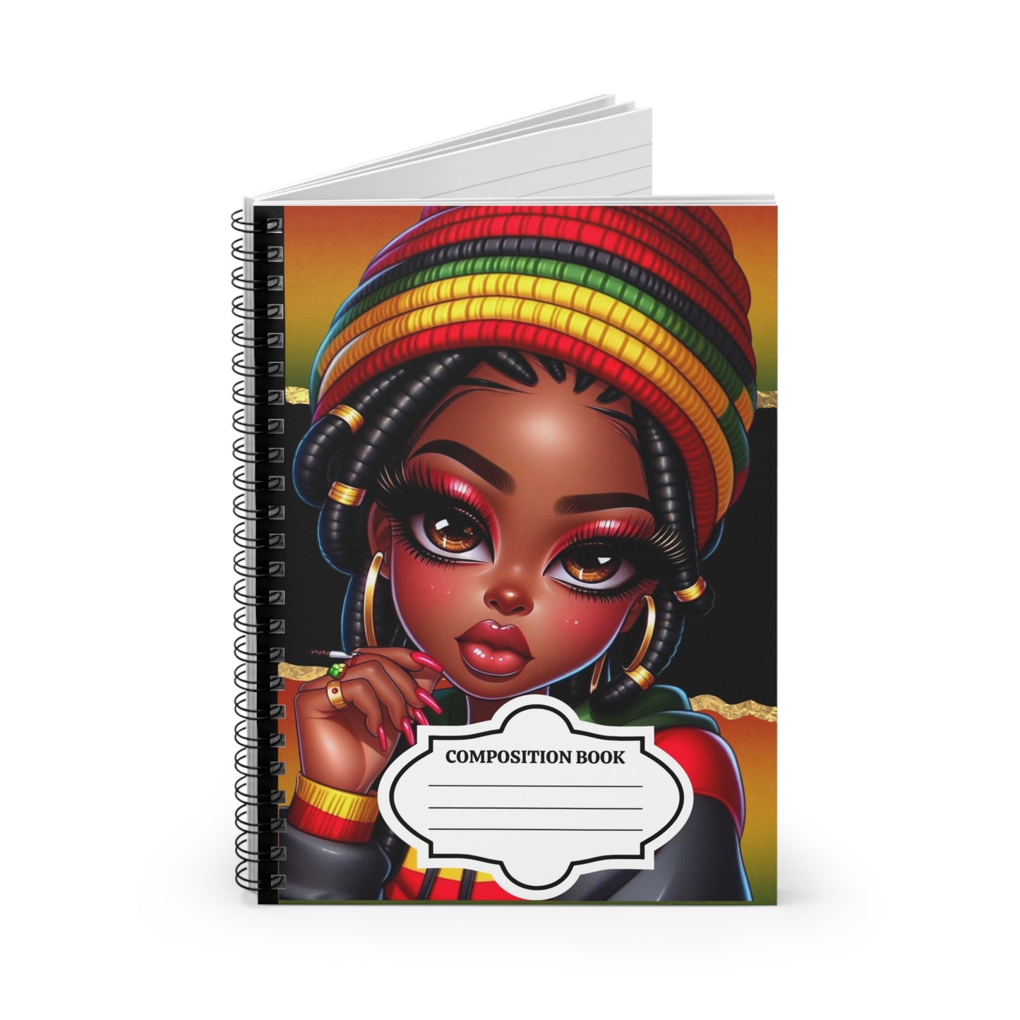 Rasta Girl Spiral Notebook — Ruled Composition Book with Bold Afrocentric Illustration
