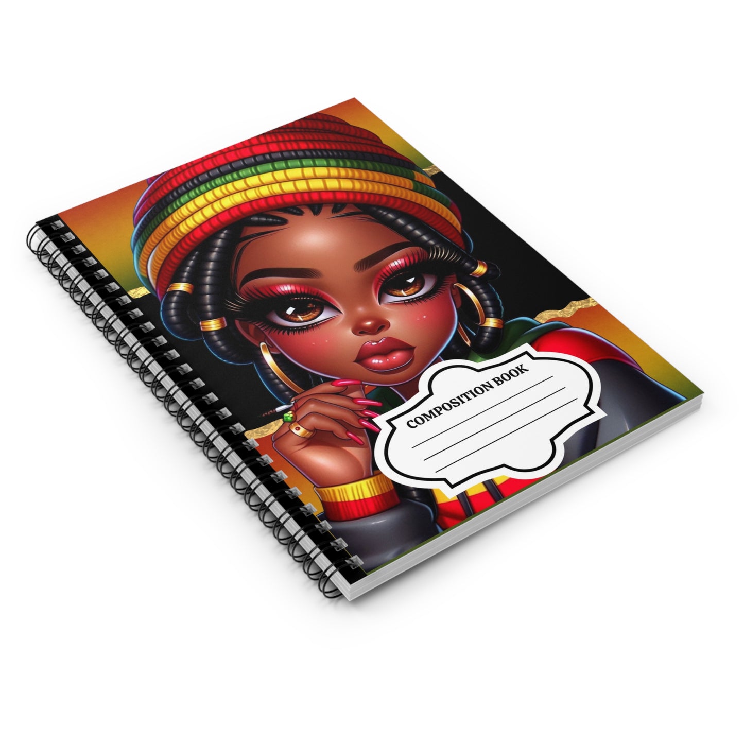 Rasta Girl Spiral Notebook — Ruled Composition Book with Bold Afrocentric Illustration