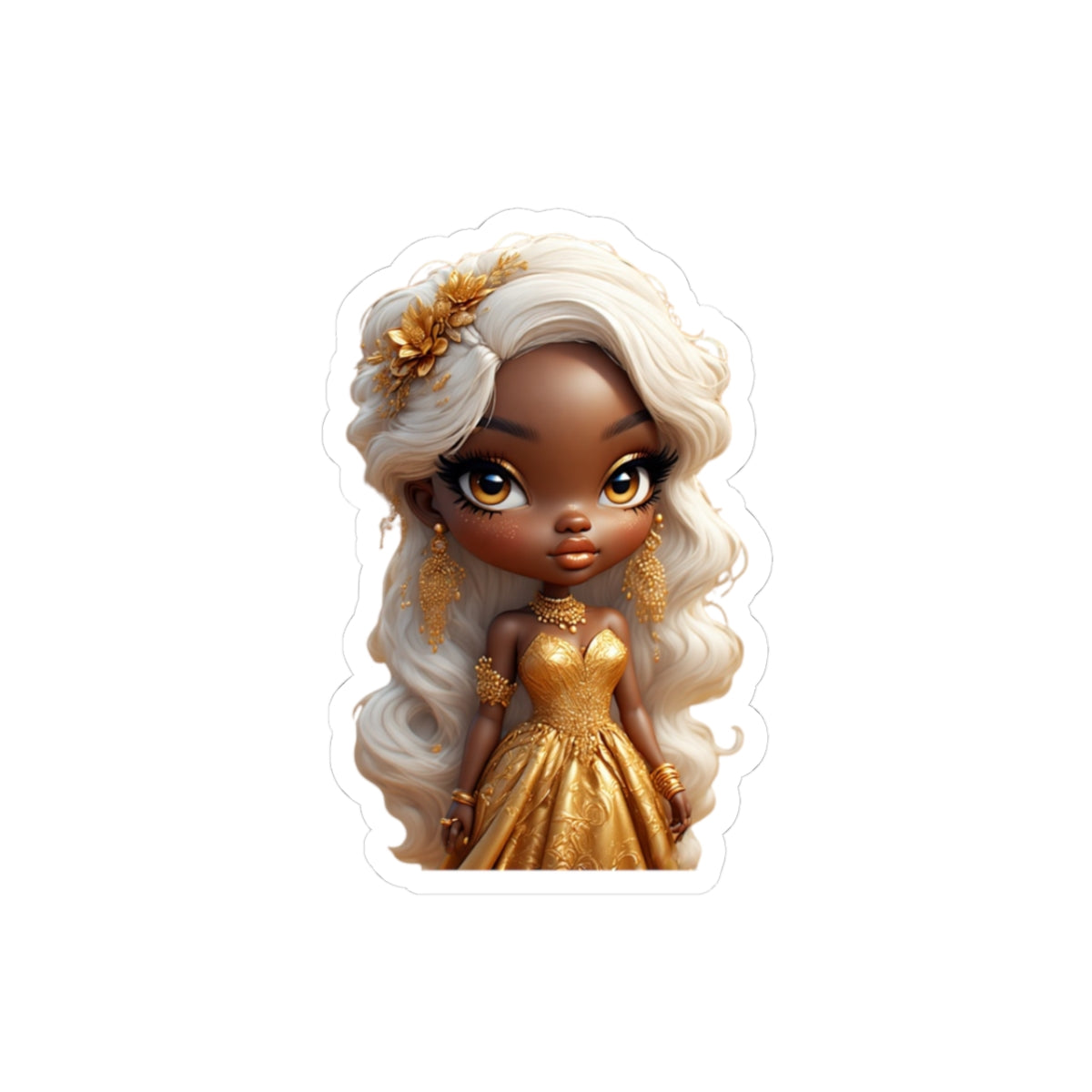 Glamorous Rina Gold Princess Kiss-Cut Stickers, Cute Decor, Laptop Stickers, Gift for Her, Party Favors, Sticker Collection