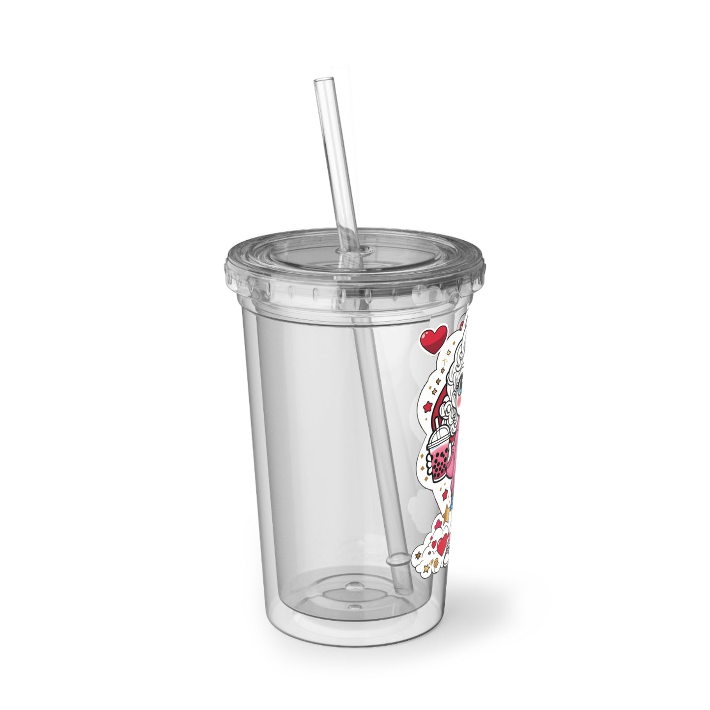 Cutesy Cozy Acrylic Cup with Sweet Design, Cute Travel Mug, Ideal Gift for Friends, Valentine's Day Drinkware, Fun Party Cup