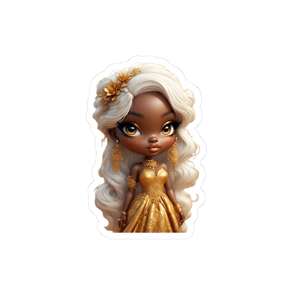 Glamorous Rina Gold Princess Kiss-Cut Stickers, Cute Decor, Laptop Stickers, Gift for Her, Party Favors, Sticker Collection