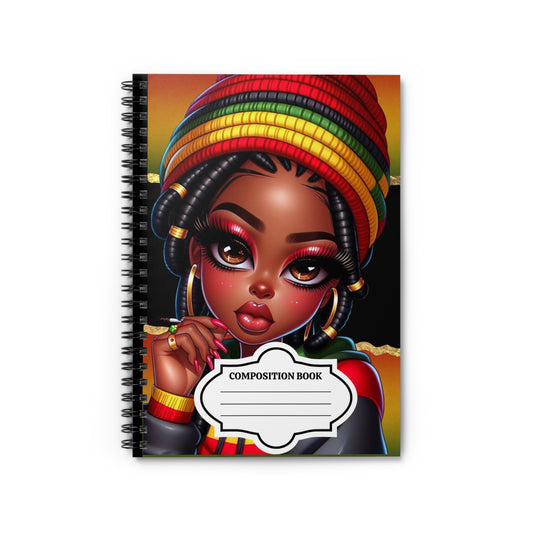 Rasta Girl Spiral Notebook — Ruled Composition Book with Bold Afrocentric Illustration