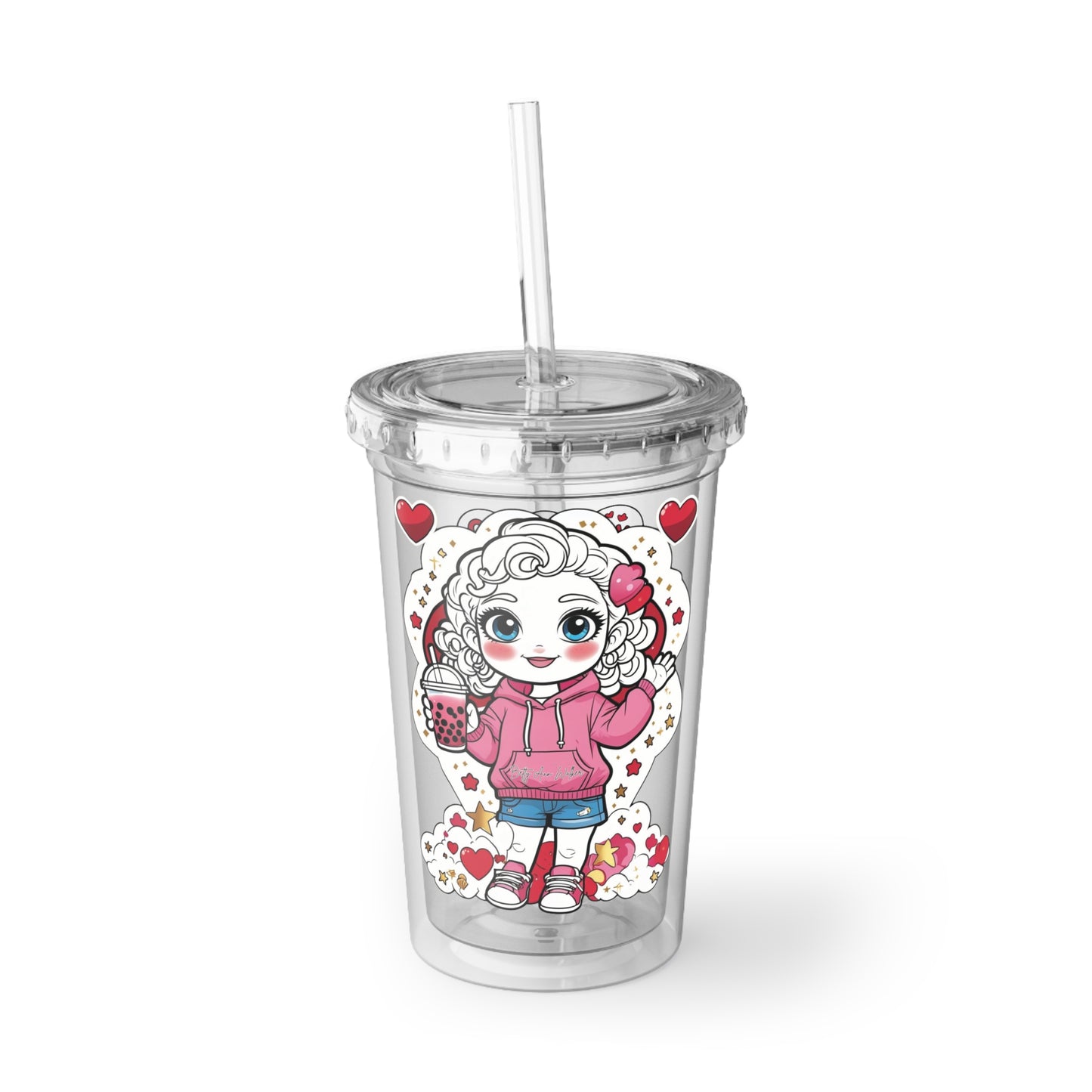 Cutesy Cozy Acrylic Cup with Sweet Design, Cute Travel Mug, Ideal Gift for Friends, Valentine's Day Drinkware, Fun Party Cup