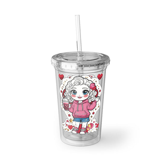 Cutesy Cozy Acrylic Cup with Sweet Design, Cute Travel Mug, Ideal Gift for Friends, Valentine's Day Drinkware, Fun Party Cup