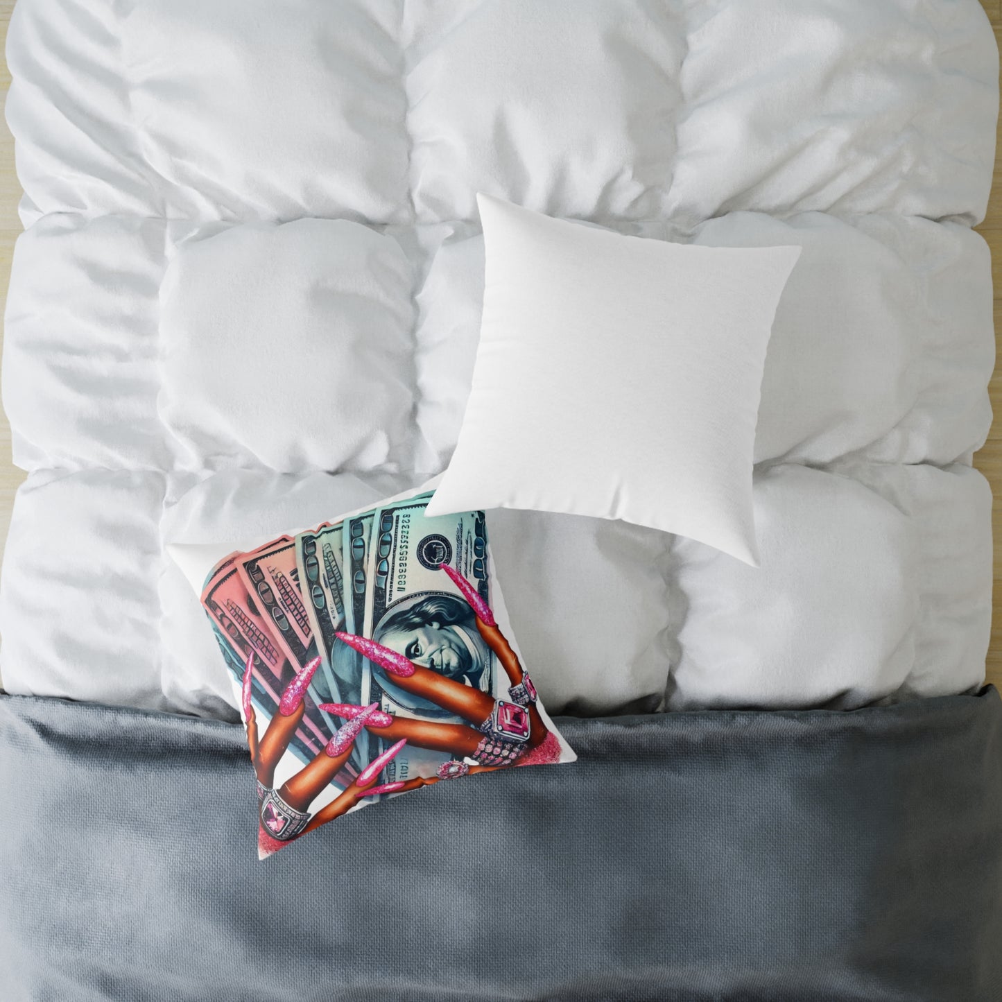 Chic Money Pillow, Square Poly Canvas Pillow, Home Decor, Fun Accent Pillow, Gift for Her, Unique Pillow Design, Money Vibes