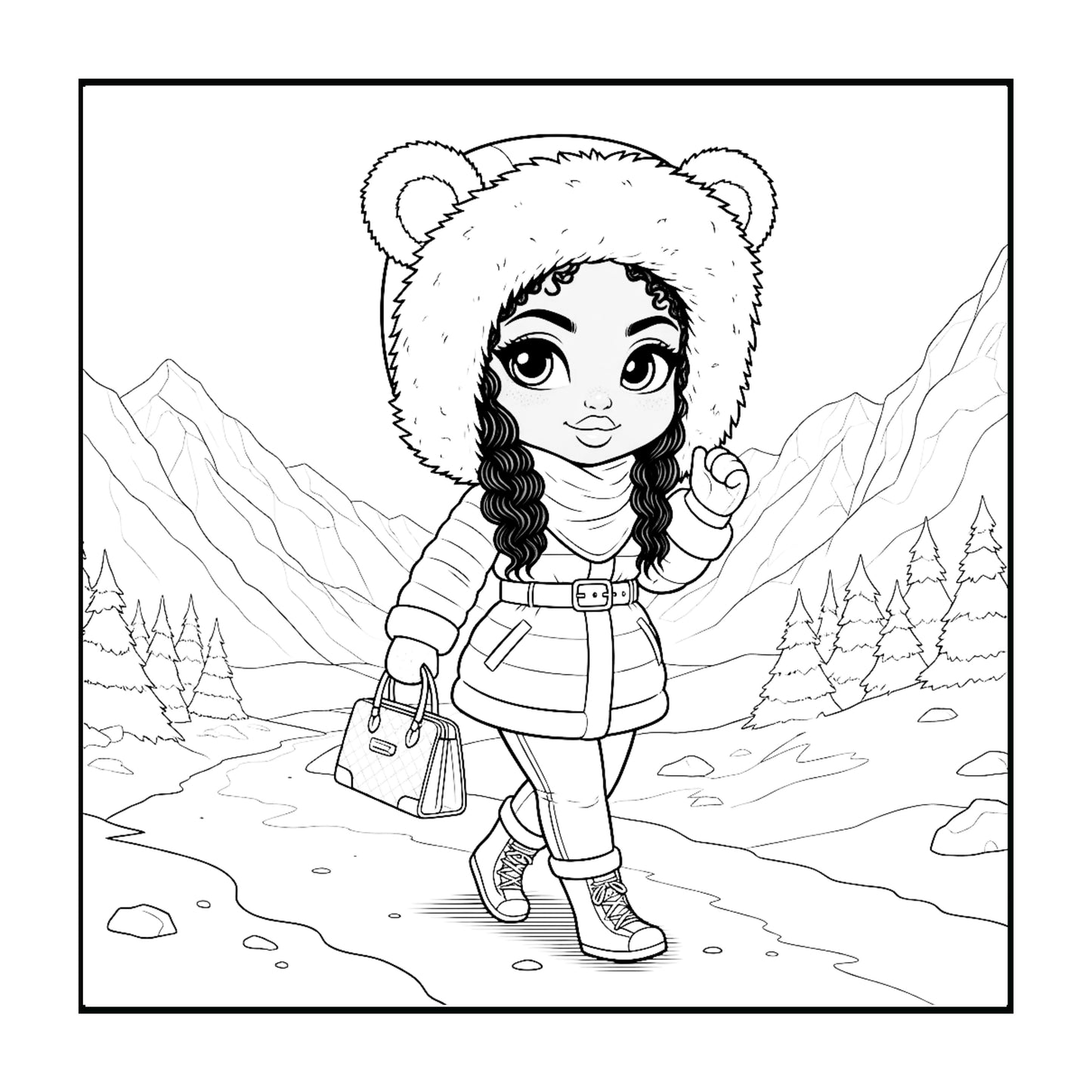 Fierce in Fur: Chibi Melanin Winter Fashion Coloring Book | Luxury Digital Download for Adults
