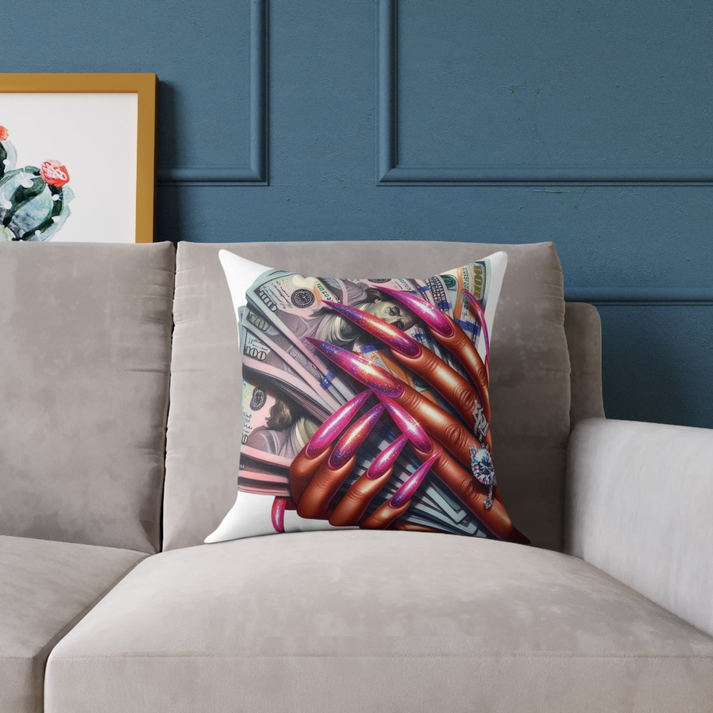 Chic Dollar & Nail Art Pillow, Statement Decor, Glam Home Accent, Unique Gift for Her, Cozy Couch Cushion, Nail Lover's Decor
