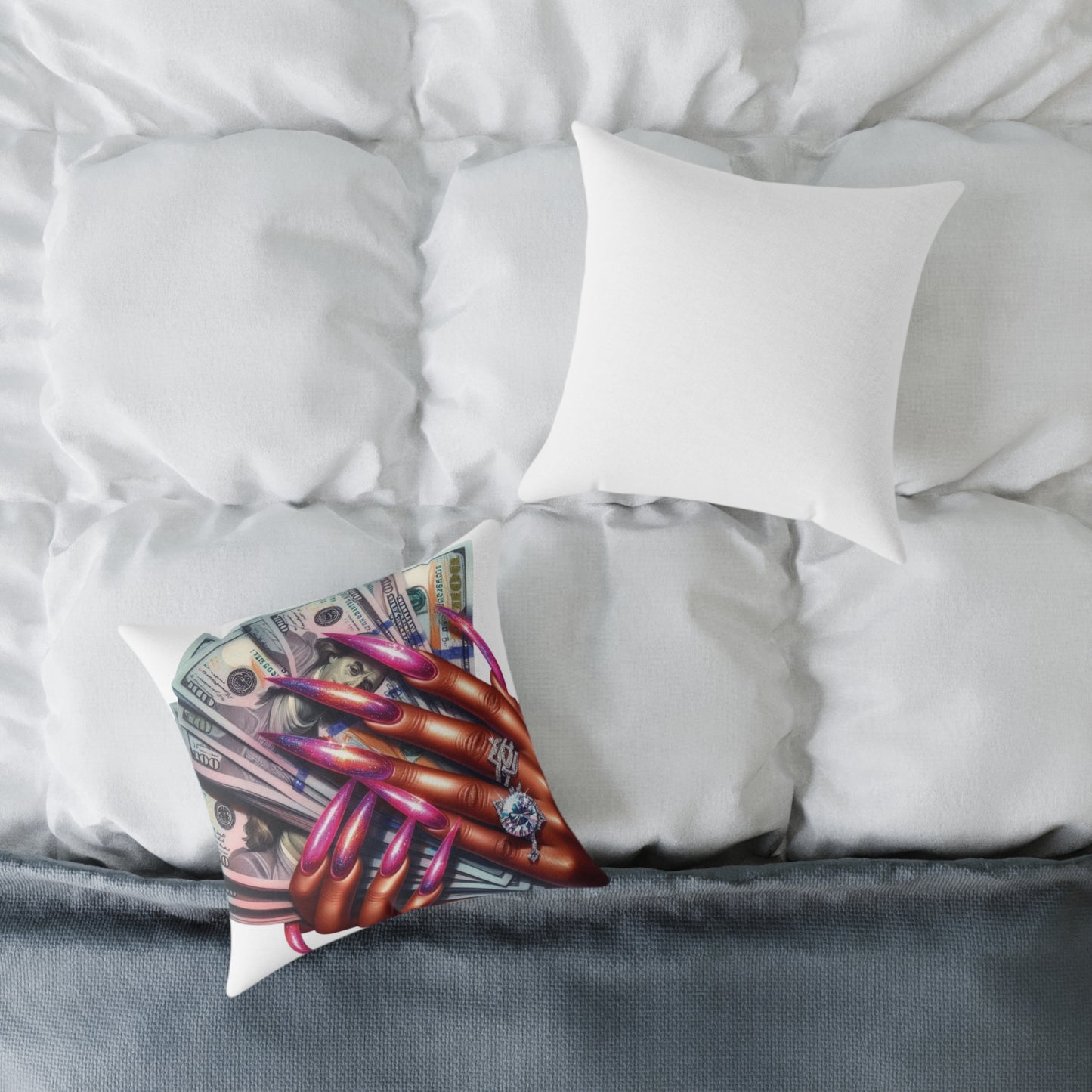 Chic Dollar & Nail Art Pillow, Statement Decor, Glam Home Accent, Unique Gift for Her, Cozy Couch Cushion, Nail Lover's Decor
