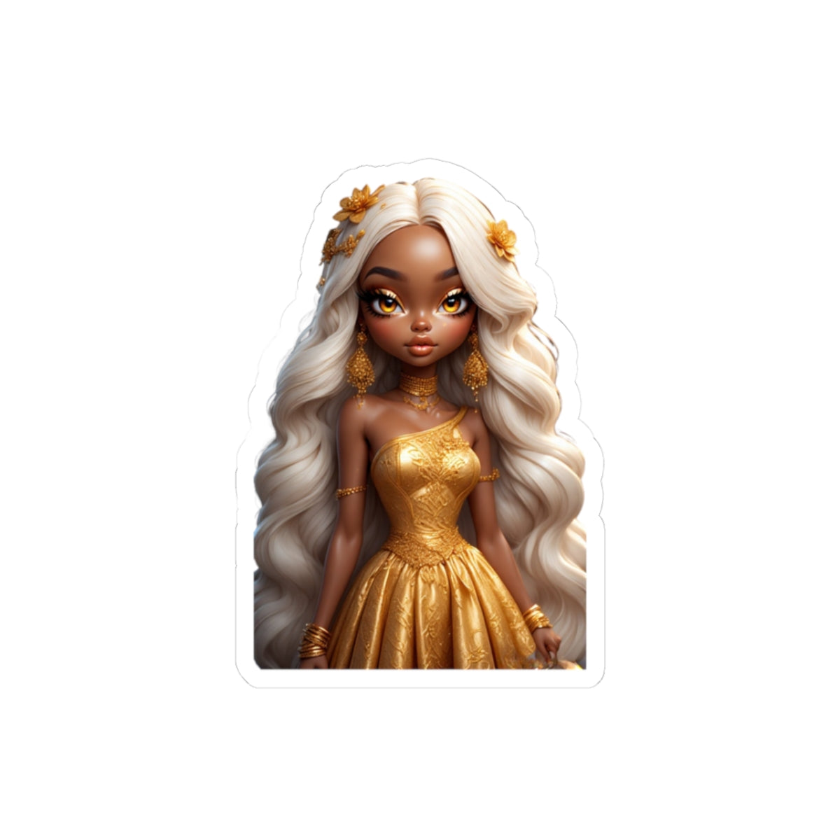 Glamorous Lola Gold-Dressed Doll Kiss-Cut Stickers - Perfect for Laptops, Journals, Scrapbooking, Gifts, and Party Favors