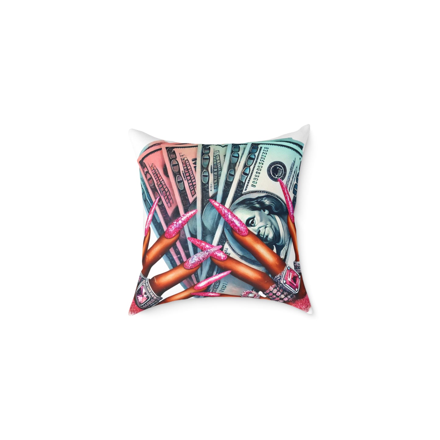 Chic Money Pillow, Square Poly Canvas Pillow, Home Decor, Fun Accent Pillow, Gift for Her, Unique Pillow Design, Money Vibes