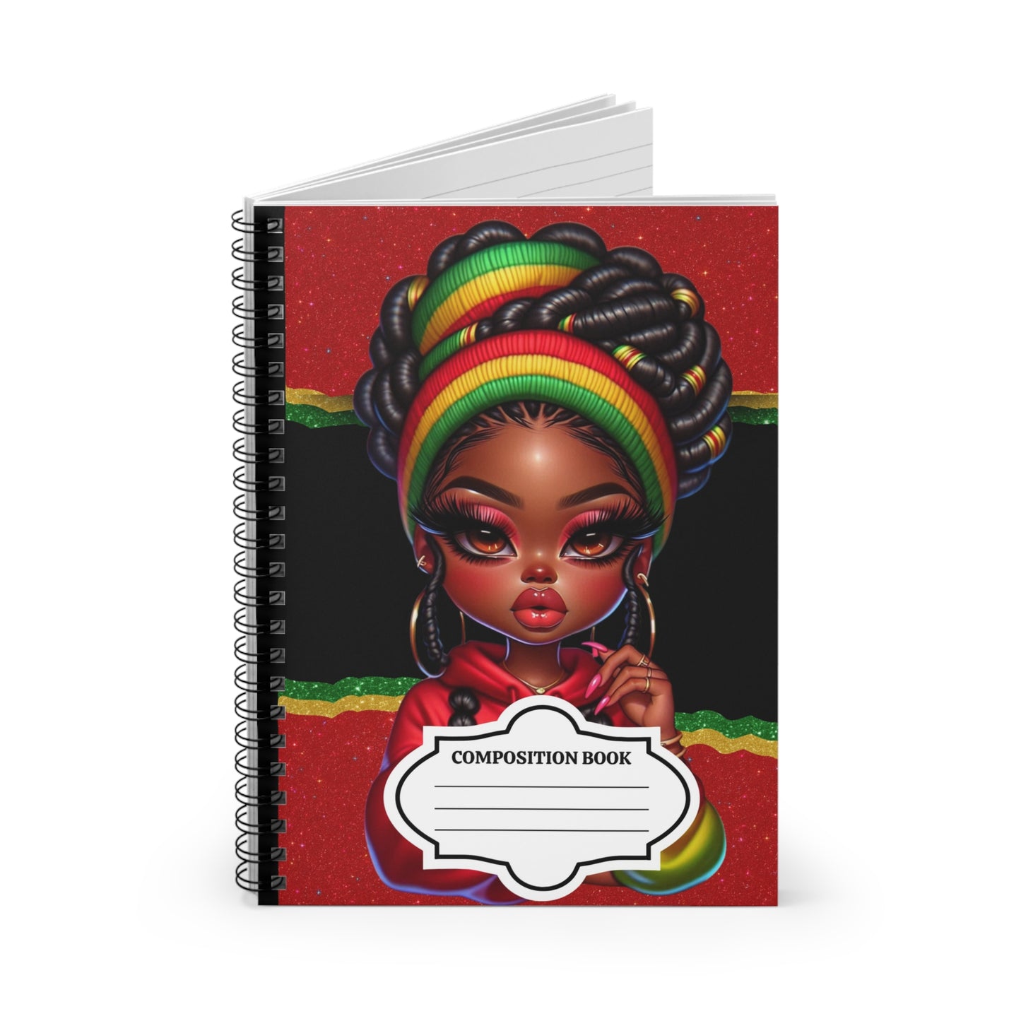 Rasta Girl Composition Notebook — Spiraled Ruled Notebook with Bold Afrocentric Art