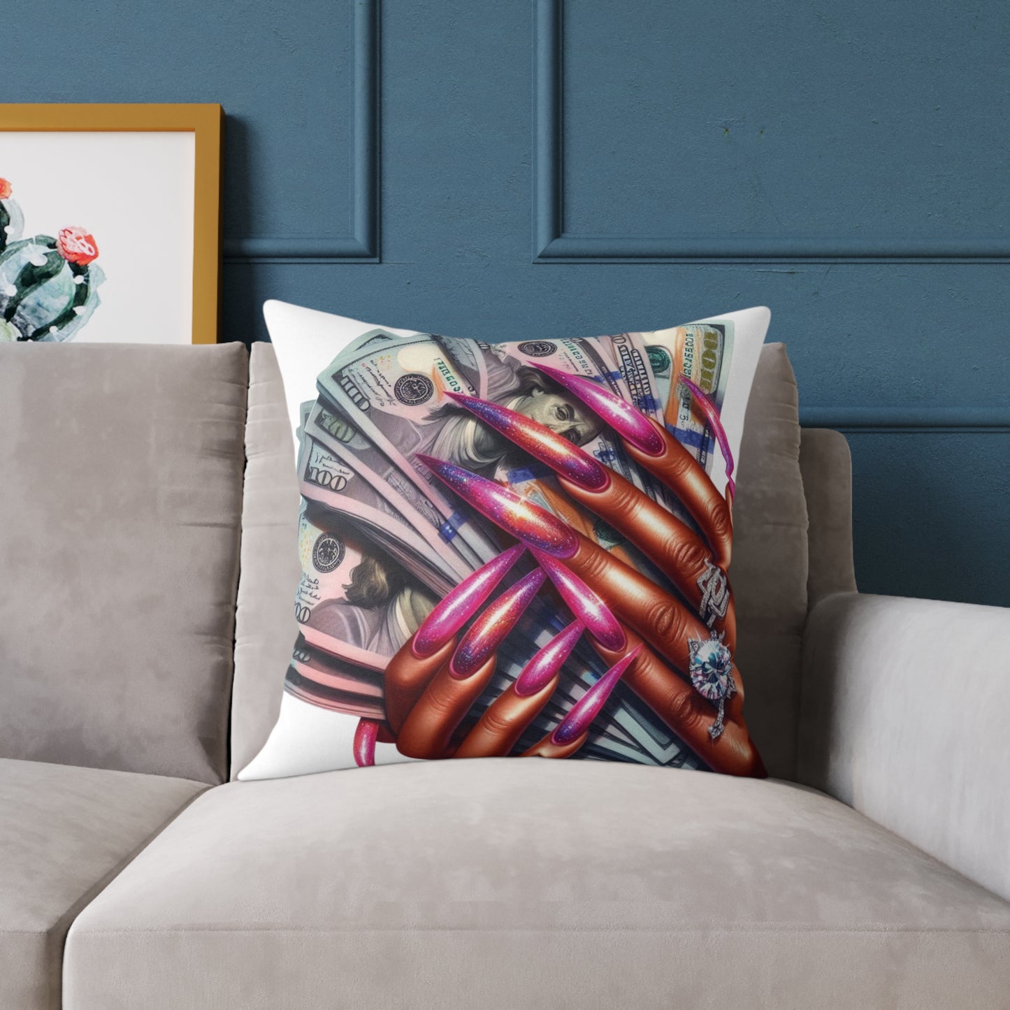 Chic Dollar & Nail Art Pillow, Statement Decor, Glam Home Accent, Unique Gift for Her, Cozy Couch Cushion, Nail Lover's Decor