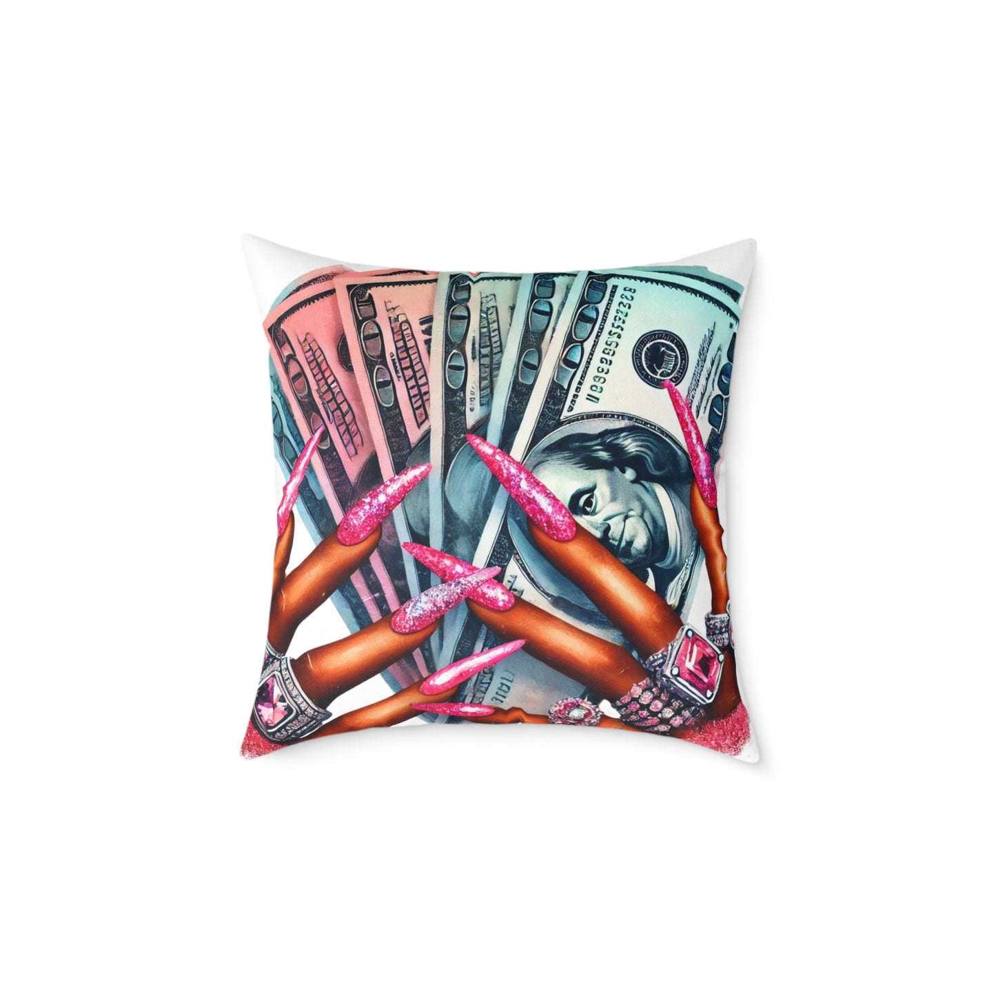 Chic Money Pillow, Square Poly Canvas Pillow, Home Decor, Fun Accent Pillow, Gift for Her, Unique Pillow Design, Money Vibes