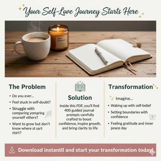 400 Self-Confidence Journal Prompts | Digital Download PDF | Guided Self-Love, Mindset & Personal Growth Writing Prompts for Women & Men
