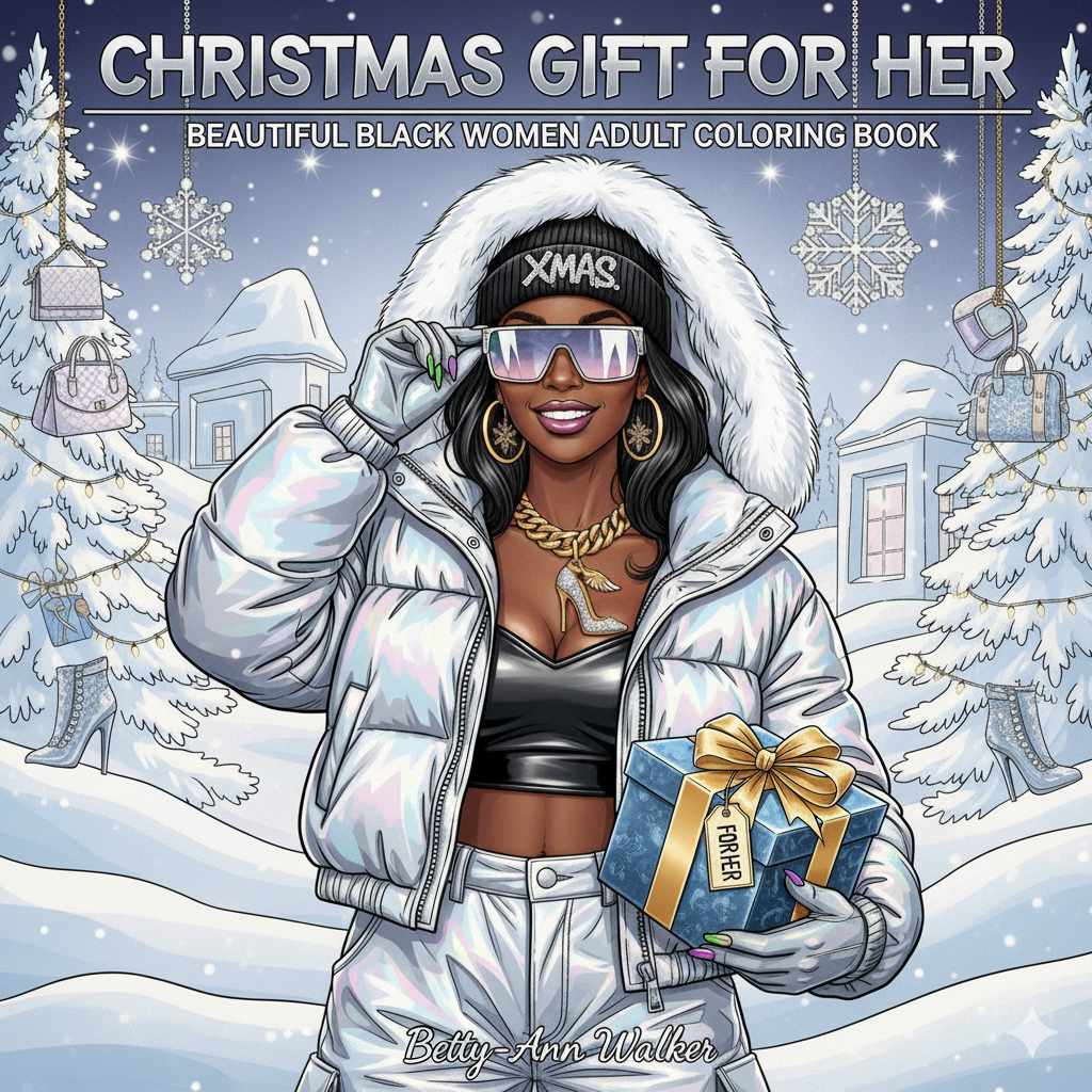 Christmas Gift for Her: Black Women Adult Coloring Book Digital Download