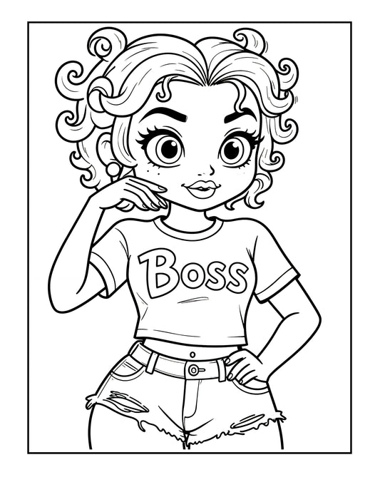 Boss Babe Coloring Page | Empowering Girl Power Digital Download | Instant Printable Kids Activity | Confidence Building Art | Girl Boss Coloring Sheet | Feminist Kids Print | Strong Girls Rock Coloring Book Page