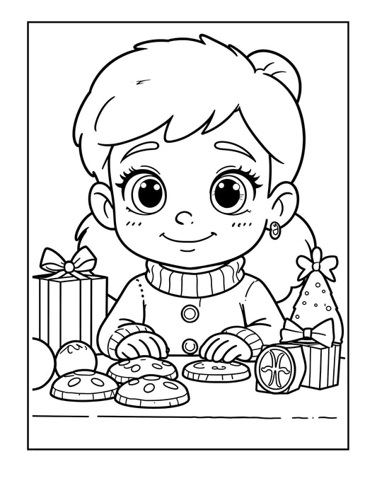 Christmas Cookie Baker Coloring Page | Cookie Decorating Coloring Sheet | Holiday Family Fun Print | Festive Holiday Coloring | Sweet Christmas Memories Digital Art