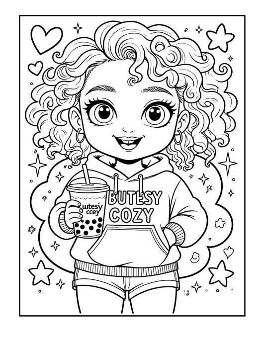 Chibi Coloring Page: "Cutesy Cozy Vibes