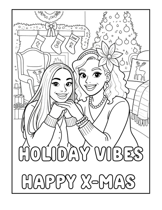 Holiday Vibes" Christmas Coloring Page - Instant Digital Download