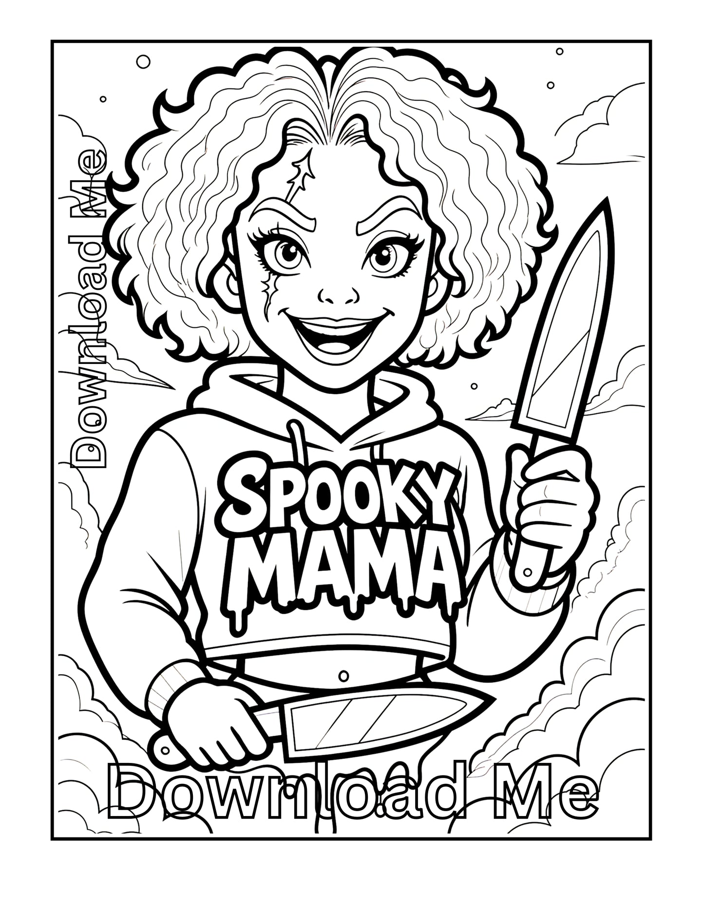 Spooky Mama Halloween Coloring Page - Printable Gothic Art, Witchy Mama Gift, Stress-Relief For Adults