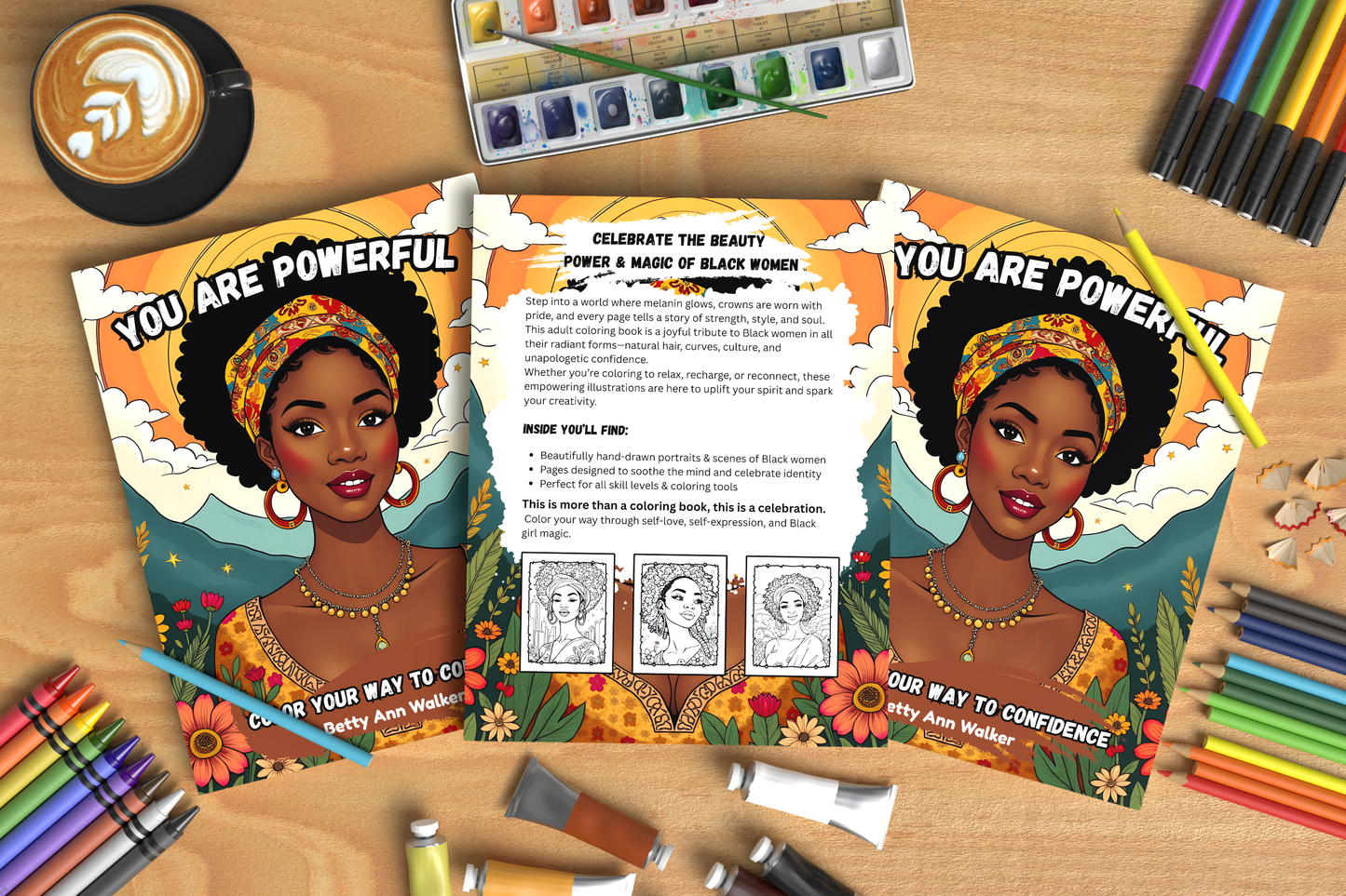 You Are Powerful | Black Women Coloring Book for Adults | Melanin Queen Natural Hair Portraits | Empowering Black Girl Magic Coloring Pages | Instant Digital Download