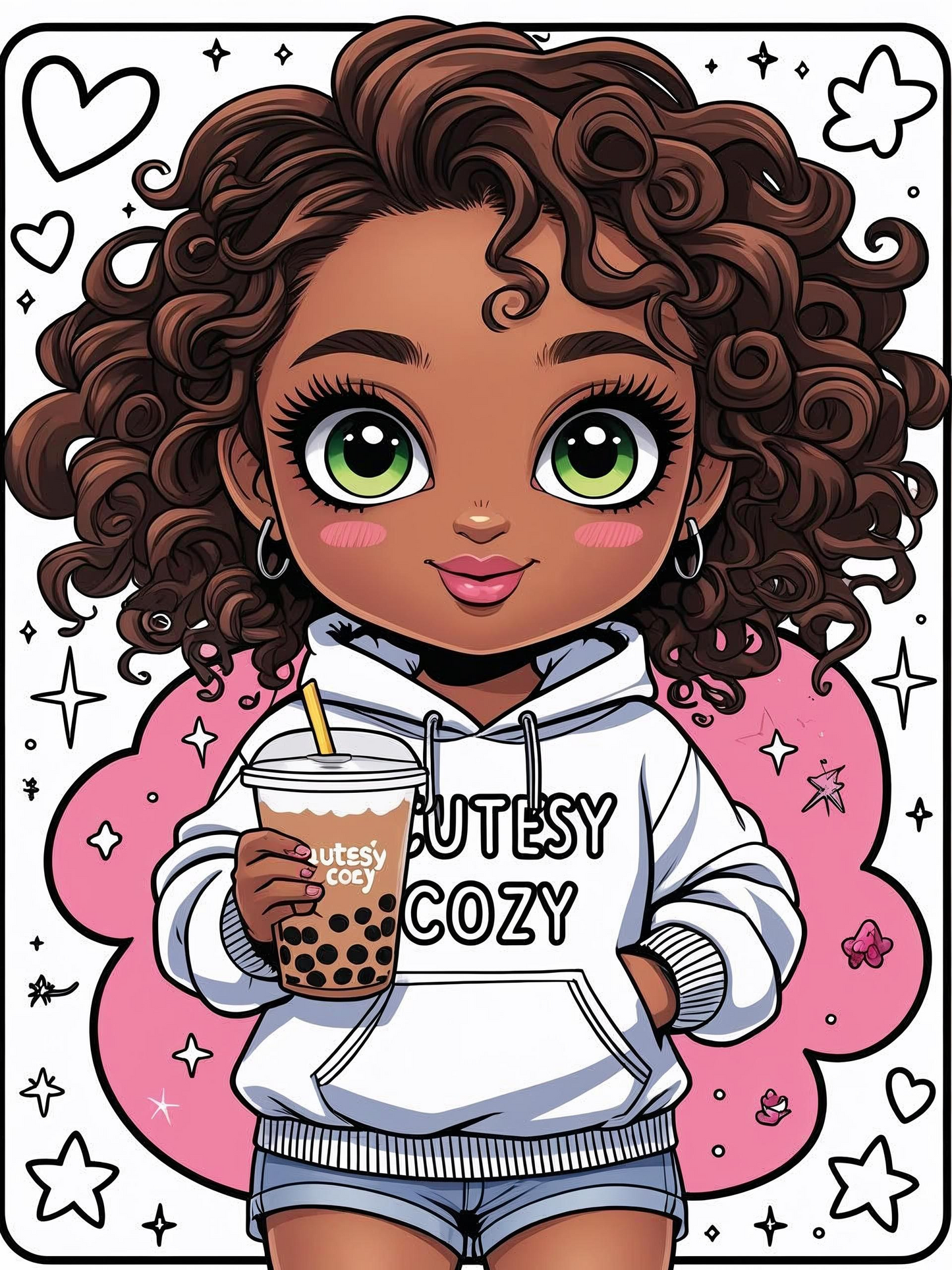 Chibi Coloring Page: "Cutesy Cozy Vibes