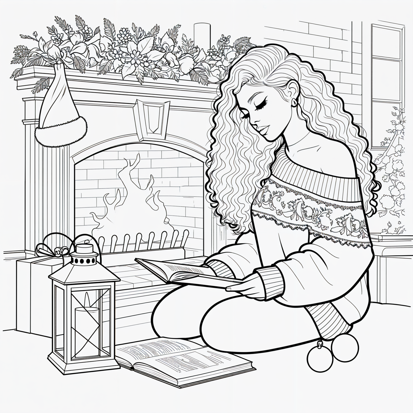 Christmas Gift for Her: Black Women Adult Coloring Book Digital Download