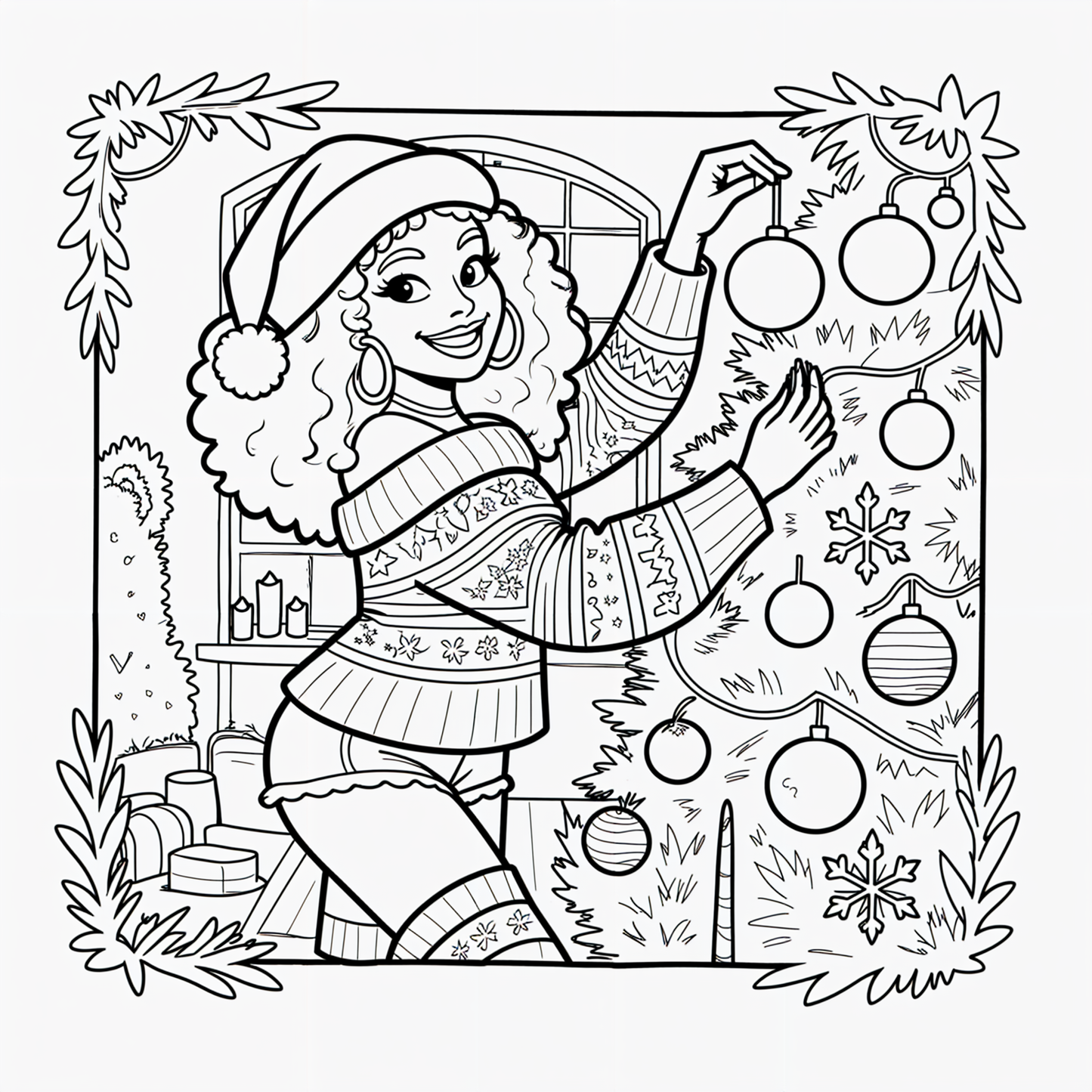 Christmas Gift for Her: Black Women Adult Coloring Book Digital Download