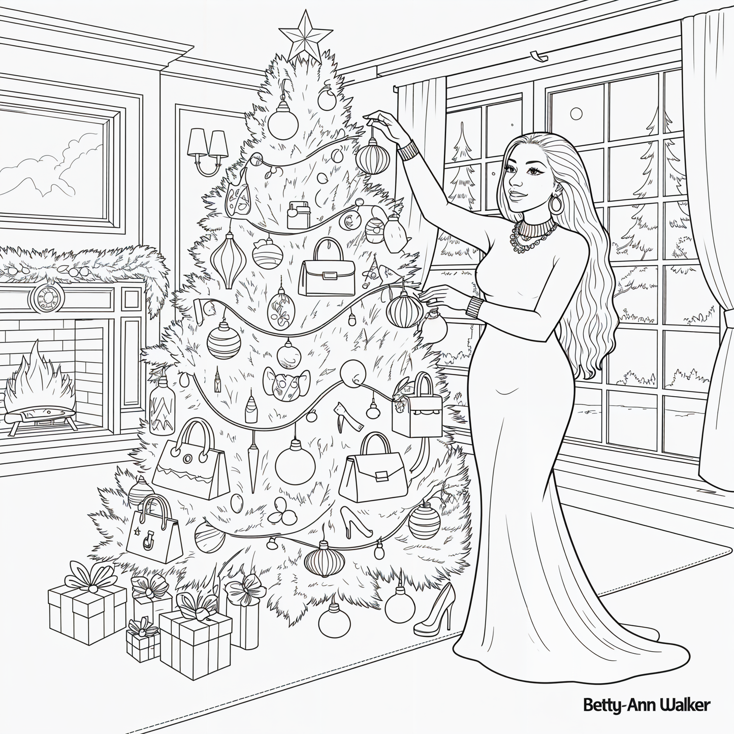 Christmas Gift for Her: Black Women Adult Coloring Book Digital Download