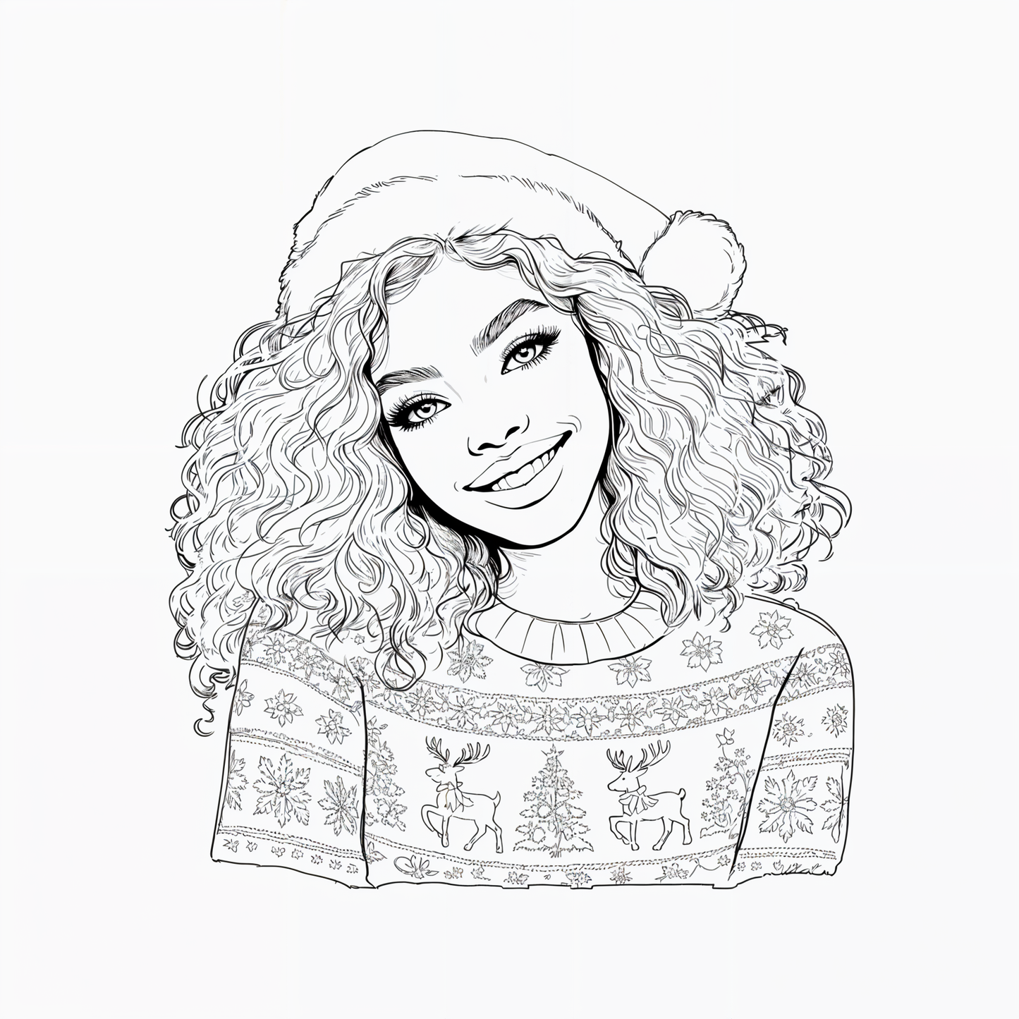Christmas Gift for Her: Black Women Adult Coloring Book Digital Download
